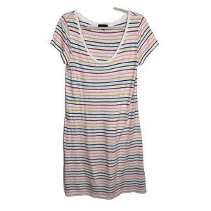 J Crew M Rainbow Stripe White Scoopneck T-shirt Dress Casual Summer Pride